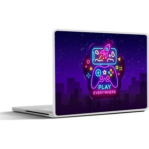 Laptop sticker - 10.1 inch - Gaming - Neon - Play - Blauw - Nacht - Controller - 25x18cm - Laptopstickers - Laptop skin - Cover