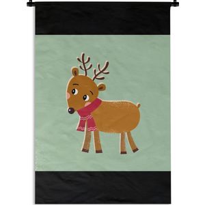 Wandkleed - Wanddoek - Rendier - Kerstmis - Winter - Kerst - Groen - 120x180 cm - Wandtapijt