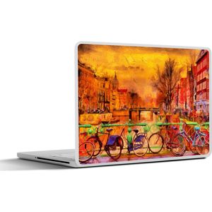 Laptop sticker - 13.3 inch - Schilderij - Fiets - Amsterdam - Gracht - Olieverf - 31x22,5cm - Laptopstickers - Laptop skin - Cover
