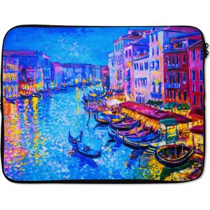 Laptophoes 15.6 inch - Schilderij - Italië - Boot - Water - Architectuur - Laptop sleeve - Binnenmaat 39,5x29,5 cm - Zwarte achterkant