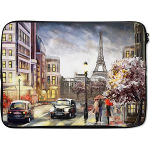 Laptophoes 13 inch - Schilderij - Parijs - Frankrijk - Olieverf - Laptop sleeve - Binnenmaat 32x22,5 cm - Zwarte achterkant