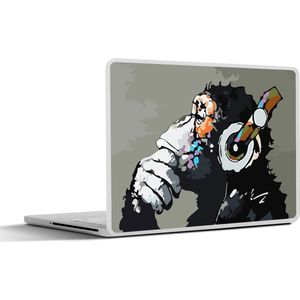 Laptop sticker - 10.1 inch - Schilderij - Olieverf - Aap - Koptelefoon - 25x18cm - Laptopstickers - Laptop skin - Cover