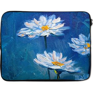 Laptophoes 17 inch - Schilderij - Olieverf - Bloemen - Blauw - Laptop sleeve - Binnenmaat 42,5x30 cm - Zwarte achterkant