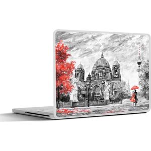 Laptop sticker - 10.1 inch - Schilderij - Architectuur - Boom - Rood - 25x18cm - Laptopstickers - Laptop skin - Cover