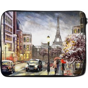 Laptophoes 17 inch - Schilderij - Parijs - Frankrijk - Olieverf - Laptop sleeve - Binnenmaat 42,5x30 cm - Zwarte achterkant