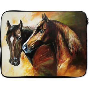 Laptophoes 15.6 inch - Schilderij - Paarden - Dieren - Olieverf - Laptop sleeve - Binnenmaat 39,5x29,5 cm - Zwarte achterkant
