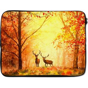 Laptophoes 15.6 inch - Natuur - Olieverf - Hert - Dieren - Herfst - Oranje - Laptop sleeve - Binnenmaat 39,5x29,5 cm - Zwarte achterkant