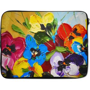 Laptophoes 15.6 inch - Olieverf - Schilderij - Bloemen - Laptop sleeve - Binnenmaat 39,5x29,5 cm - Zwarte achterkant