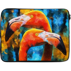 Laptophoes 17 inch - Schilderij - Olieverf - Flamingo - Laptop sleeve - Binnenmaat 42,5x30 cm - Zwarte achterkant