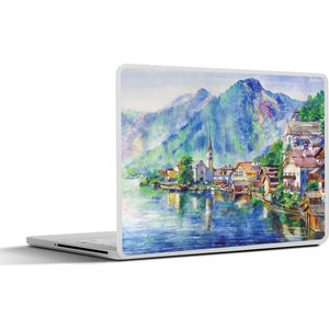 Laptop sticker - 10.1 inch - Schilderij - Olieverf - Huis - Bergen - Water - 25x18cm - Laptopstickers - Laptop skin - Cover