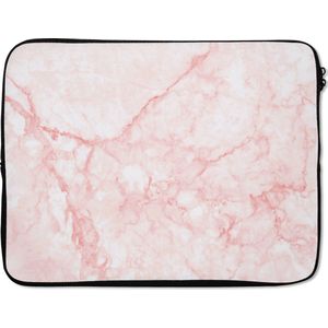 Laptophoes 15.6 inch - Marmer - Wit - Roze - Chic - Laptop sleeve - Binnenmaat 39,5x29,5 cm