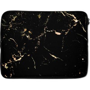 Laptophoes 15.6 inch - Marmer - Kalk - Zwart - Goud - Laptop sleeve - Binnenmaat 39,5x29,5 cm