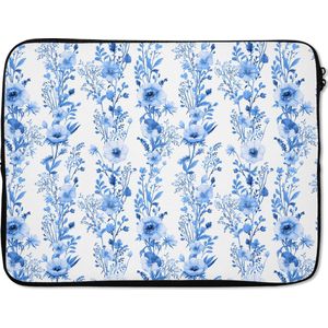 Laptophoes 15.6 inch - Bloemen - Anemoon - Blauw - Patroon - Laptop sleeve - Binnenmaat 39,5x29,5 cm
