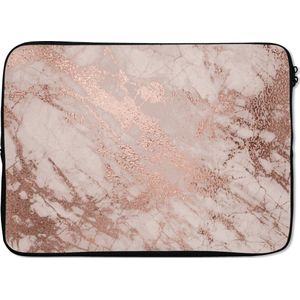 Laptophoes 13 inch - Marmer print - Roze - Luxe - Marmer printlook - Glitter - Design - Laptop sleeve - Binnenmaat 32x22,5 cm - Zwarte achterkant - Reisbenodigdheden