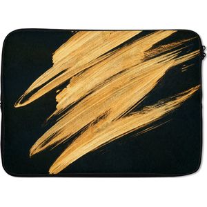 Laptophoes 13 inch - Goud - Verf - Strepen - Luxe - Abstract - Laptop sleeve - Binnenmaat 32x22,5 cm - Zwarte achterkant