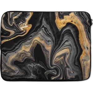 Laptophoes 17 inch - Marmer print - Acryl - Goud - Luxe - Abstract - Laptop sleeve - Binnenmaat 42,5x30 cm - Zwarte achterkant