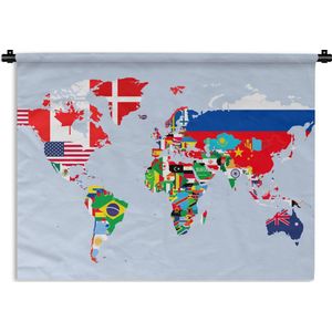 Wandkleed - Wanddoek - Wereld - Kaart - Vlag - Landen - 180x135 cm - Wandtapijt
