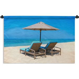 Wandkleed - Wanddoek - Strandstoel - Parasol - Zomer - Zee - 180x120 cm - Wandtapijt