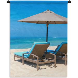 Wandkleed - Wanddoek - Strandstoel - Parasol - Zomer - Zee - 150x200 cm - Wandtapijt