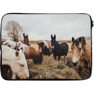 Laptophoes 13 inch - Dieren - Paard - Paarden - Laptop sleeve - Binnenmaat 32x22,5 cm - Zwarte achterkant