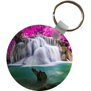 Sleutelhanger - Waterval - Roze - Bomen - Plastic - Rond - Uitdeelcadeautjes
