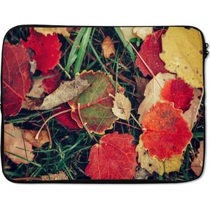 Laptophoes 15.6 inch - Bladeren - November - Herfst - Natuur - Laptop sleeve - Binnenmaat 39,5x29,5 cm - Zwarte achterkant
