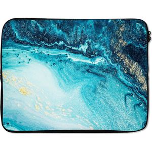 Laptophoes 17 inch - Marmer printlook - Blauw - Goud - Luxe - Glitter - Marmer print - Laptop sleeve - Binnenmaat 42,5x30 cm - Zwarte achterkant