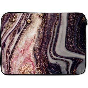 Laptophoes 14 inch - Marmer print - Roze - Goud - Glitter - Marmer printlook - Laptop sleeve - Binnenmaat 34x23,5 cm - Zwarte achterkant