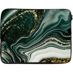 Laptophoes 17 inch - Marmer printlook - Goud - Groen - Glitter - Design - Marmer print - Laptop sleeve - Binnenmaat 42,5x30 cm - Zwarte achterkant