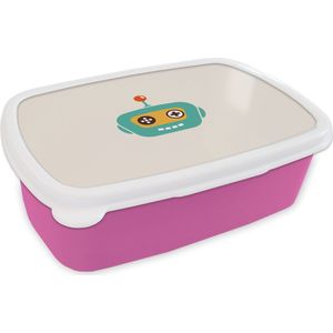 Broodtrommel Roze - Lunchbox - Brooddoos - Robot - Gezicht - Antenne - Technologie - Jongen - Kind - 18x12x6 cm - Kinderen - Meisje