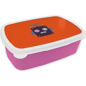 Broodtrommel Roze - Lunchbox - Brooddoos - Robot - Rood - Gezicht - Vormen - Jongens - Kids - 18x12x6 cm - Kinderen - Meisje