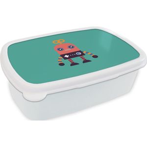 Broodtrommel Wit - Lunchbox - Brooddoos - Robot - Speelgoed - Gezicht - Roze - Jongens - Kinderen - 18x12x6 cm - Volwassenen