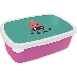 Broodtrommel Roze - Lunchbox - Brooddoos - Robot - Speelgoed - Gezicht - Roze - Jongens - Kinderen - 18x12x6 cm - Kinderen - Meisje