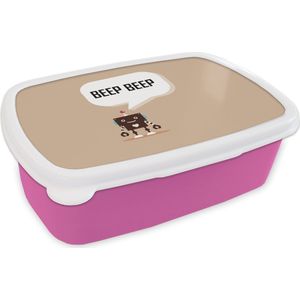 Broodtrommel Roze - Lunchbox - Brooddoos - Spreuken - Quotes - Beep beep - Robot - Hart - Kids - Jongens - 18x12x6 cm - Kinderen - Meisje