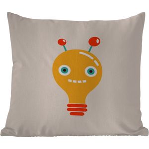 Tuinkussen - Robot - Gloeilamp - Gezicht - Antenne - Kinderen - 40x40 cm - Weerbestendig