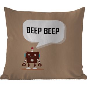 Sierkussen Buiten - Spreuken - Quotes - Beep beep - Robot - Hart - Kids - Jongens - 60x60 cm - Weerbestendig