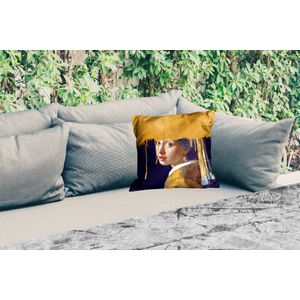 Tuinkussen - Meisje met de parel - Goud - Vermeer - 40x40 cm - Weerbestendig