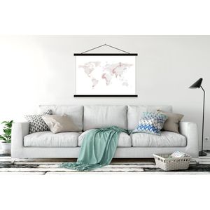 Posterhanger incl. Poster 120x80 cm - Schoolplaat - Wereldkaart - Marmer - Koper - Textielposter - Zwarte latten