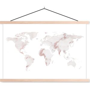 Posterhanger incl. Poster 60x40 cm - Schoolplaat - Wereldkaart - Marmer - Koper - Textielposter - Blanke latten