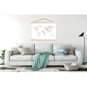 Posterhanger incl. Poster 120x80 cm - Schoolplaat - Wereldkaart - Marmer - Koper - Textielposter - Blanke latten