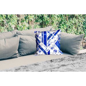 Buitenkussen - Delfts blauw - Patroon - Abstract - 45x45 cm - Weerbestendig