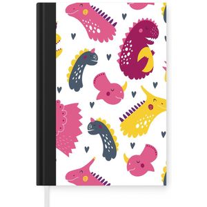 Notitieboek - Schrijfboek - Dino - Patronen - Kind - Roze - Meisjes - Notitieboekje klein - A5 formaat - Schrijfblok