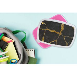 Broodtrommel Roze - Lunchbox Marmer - Goud - Zwart - Marmerlook - Glitter - Brooddoos 18x12x6 cm - Brood lunch box - Broodtrommels voor kinderen en volwassenen