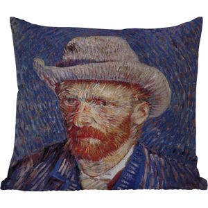 Tuinkussen - Zelfportret met grijze vilthoed - Vincent van Gogh - 40x40 cm - Weerbestendig