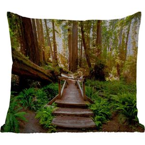 Sierkussen Buiten - Jungle - Natuur - Trap - Bomen - 60x60 cm - Weerbestendig