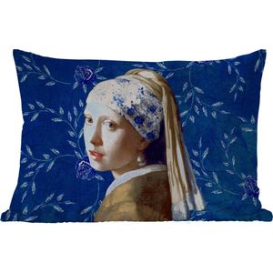 Buitenkussens - Tuin - Meisje met de parel - Delfts blauw - Vermeer - Bloemen - Schilderij - Oude meesters - 50x30 cm