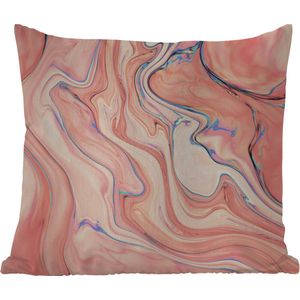 Sierkussen Buiten - Marmer - Pastel - Roze - Blauw - Marmerlook - Abstract - 60x60 cm - Weerbestendig