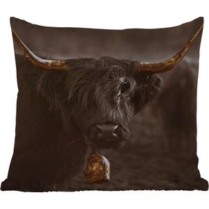 Sierkussen Buiten - Schotse hooglander - Goud - Koebel - Hoorns - Dieren - 60x60 cm - Weerbestendig