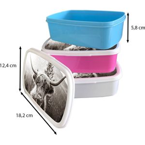 Broodtrommel Wit - Lunchbox - Brooddoos - Schotse hooglander - Koe - Dieren - Zwart - Wit - 18x12x6 cm - Volwassenen