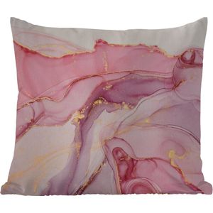 Sierkussen Buiten - Goud - Marmer - Roze - 60x60 cm - Weerbestendig